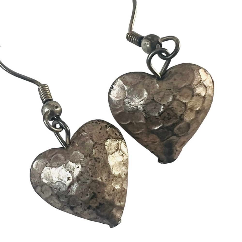 HEART EARRINGS BALI Sterling Silver Hammered Heart Vintage Karen Hill Tribe